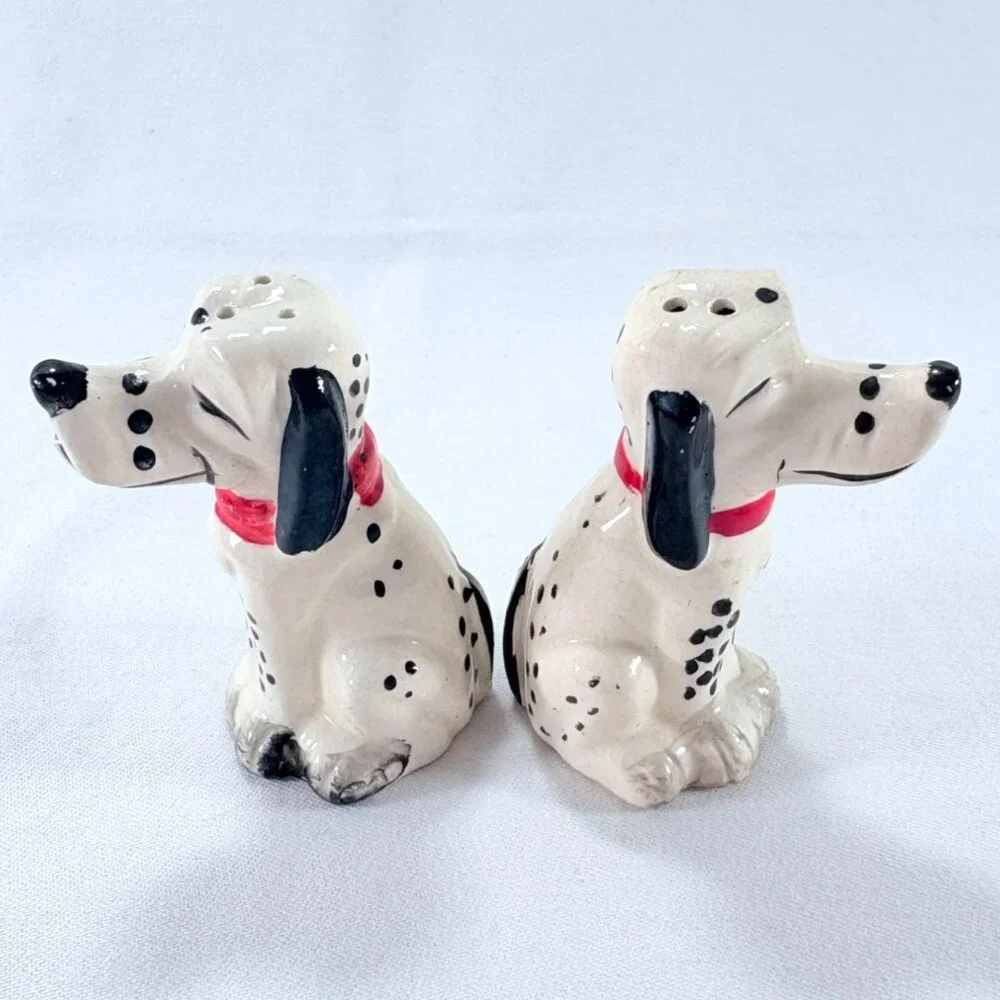 Vintage‎ 1960s MCM Anthropomorphic Dalmatian Winking Dogs Salt & Pepper Shakers
